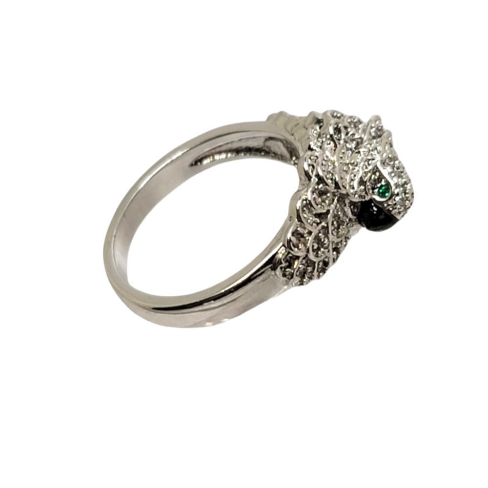 925 Silver Parrot Green Crystal Eyes, Black Enamel Beak Ring Size 8.5
